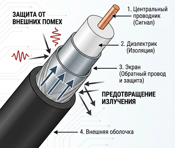 Конструкция коаксиального кабеля 50 Ом
