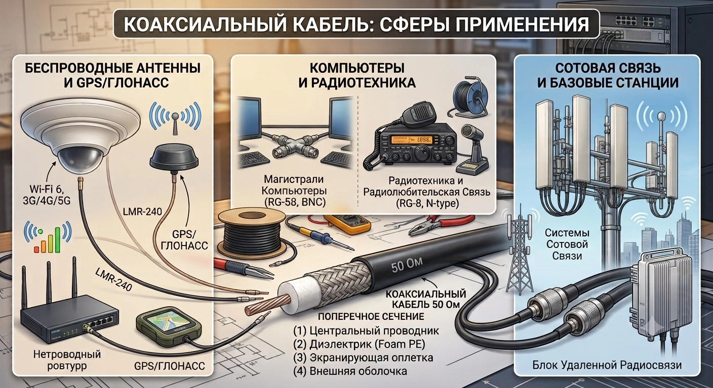 применение коаксиальных кабелей